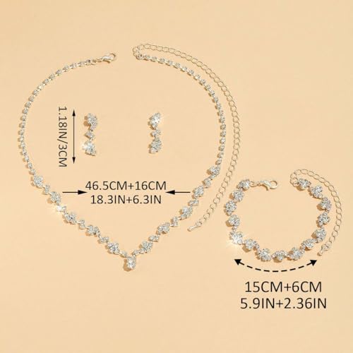 Unicra Bride Crystal Necklace Earrings Set Bridal Wedding Jewelry Sets Rhinestone Choker Necklace Costume Jewelry Set for Women and Brides - color: Silver Necklace Bracelet Earrings