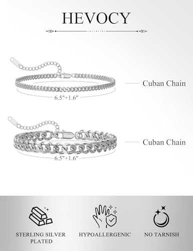 Silver Bracelet Set for Men, Figaro and Cable Link Chain | Stainless steel Figaro and cable link bracelets for stacking, daily wear, and gifts - color: Style3-7 inch