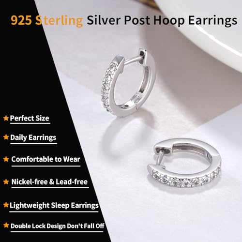 14K Gold Plated Hoop Earrings for Women with 925 Sterling Silver Post, Lightweight Small Hoop Earrings 15mm/20mm Huggie Hoop Earrings - color: CZ - 925 Sterling Silver, size: 15MM