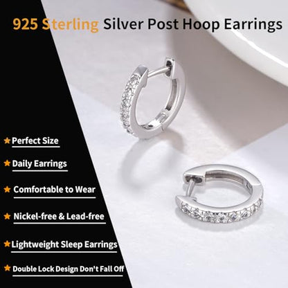 14K Gold Plated Hoop Earrings for Women with 925 Sterling Silver Post, Lightweight Small Hoop Earrings 15mm/20mm Huggie Hoop Earrings - color: CZ - 925 Sterling Silver, size: 15MM