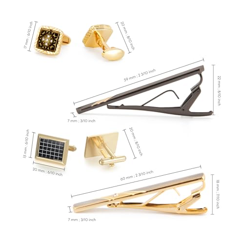 wynameleri Cufflink and Tie Clip Set for Men, 12 PCS Necktie Bars and Cuff Links Formal Business Dress Shirts Buttons Case Packed - color: B0408041