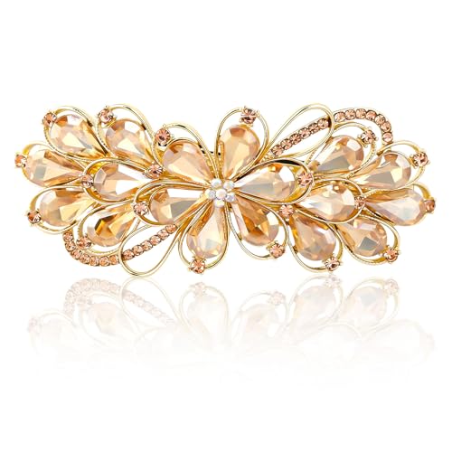 Large Gorgeous Rhinestone Hair Barrette for Women Ladies Flower Crystal Rhinestones Barrette Pearl Spring Hair Clip Hair Styling Lady Ponytail Retro Accessories for Daily present Mothers Day present