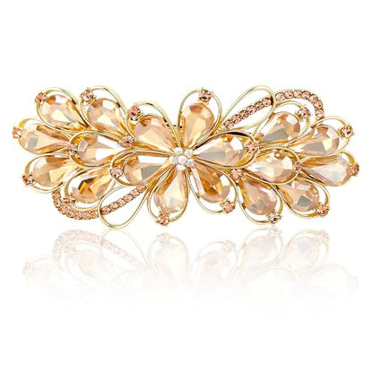 Large Gorgeous Rhinestone Hair Barrette for Women Ladies Flower Crystal Rhinestones Barrette Pearl Spring Hair Clip Hair Styling Lady Ponytail Retro Accessories for Daily present Mothers Day present