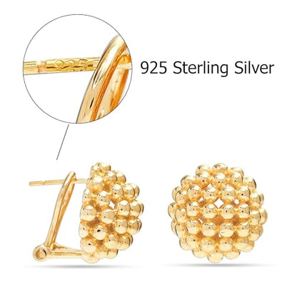 LeCalla 925 Sterling Silver Stud Earrings for Women | Pierced Omega Back Earring | Omega Earrings Jewelry Gift for Her, Wife | Daily Wear & Special Occasion Earring - color: Omega Back 02