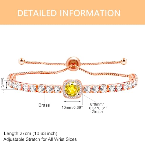 Sparkling CZ Tennis Bracelets for Women, Birthstone Slider Bolo Bracelets Trendy Birthday Valentine's Day Jewelry for Women Lady - color: Yellow