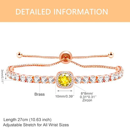 Sparkling CZ Tennis Bracelets for Women, Birthstone Slider Bolo Bracelets Trendy Birthday Valentine's Day Jewelry for Women Lady - color: Yellow