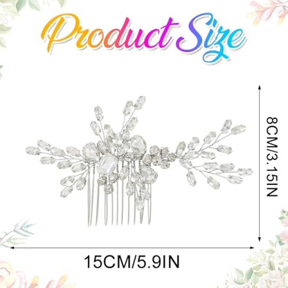 HEREAD Rhinestone Bride Wedding Hair Comb Silver Crystal Bridal Hair Pieces Hair Accessories for Women (Silver)