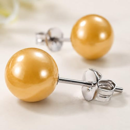 Pearl Stud Earrings Multicolor Shell Beads Pearl Hypoallergenic Stud Earrings Ocean Shell Pearl Jewelry - color: Yellow