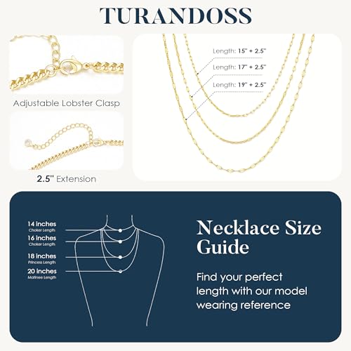 Turandoss Gold Layered Necklaces for Women Dainty 14K Gold Plated Chain Set | Stack Cuban Link Chain Necklace Personalized Lip Satellite Flat Curb Link Necklaces for Women Trendy Set - color: Lip Chain