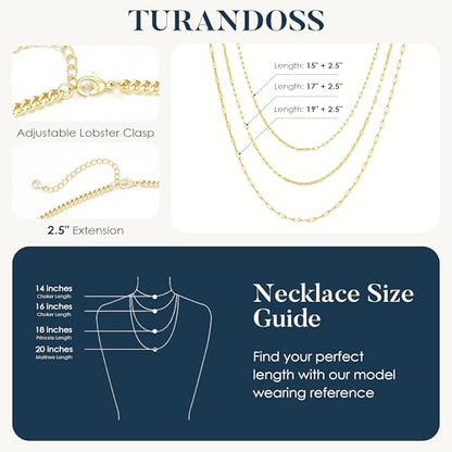 Turandoss Gold Layered Necklaces for Women Dainty 14K Gold Plated Chain Set | Stack Cuban Link Chain Necklace Personalized Lip Satellite Flat Curb Link Necklaces for Women Trendy Set - color: Lip Chain