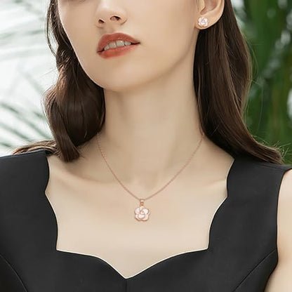 EleQueen Rose Flower Necklace Earrings Bracelet Set for Women - color: White-Rose Gold-Tone