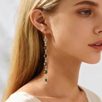 Ruby Crystal Dangle Earrings Red Rhinestone Tassel Drop Earrings Long Cz Chain Tassel Earrings Gold Huggie Hoop Earrings Ruby Wedding Earrings - color: Green