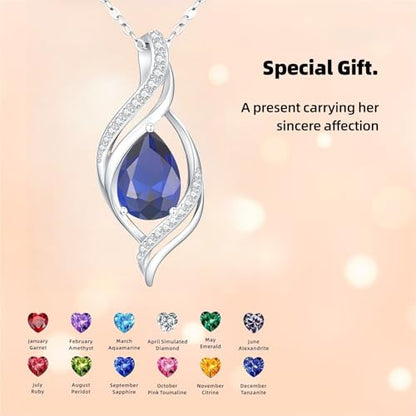 Birthstone Necklace for Women S925 Sterling Silver Teardrop | With Cubic Zirconia and Gemstones - Ideal Birthday Jewelry Gift for Her, Girlfriend, Wife, Mom on Birthday, Anniversary - color: 09 - Sapphire