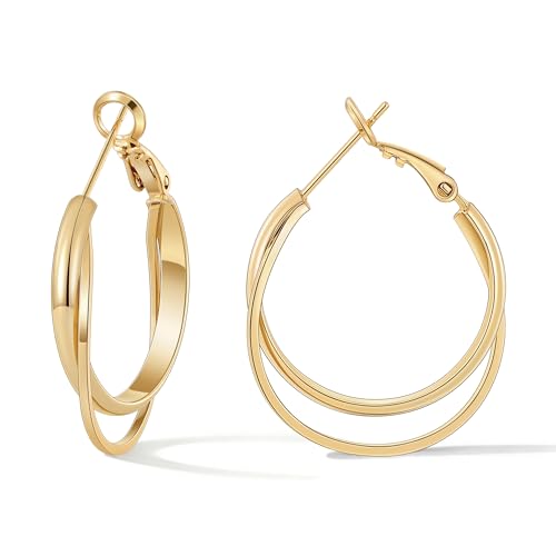 Gacimy Criss Cross Hoop Earrings for Women, 14K Gold Plated Hoops | Hypoallergenic 3mm Wide Double Layer Crossover Hoop Earrings with Lightweight Statement Design, Fashion Gift for Women - color: Gold, size: 25mm