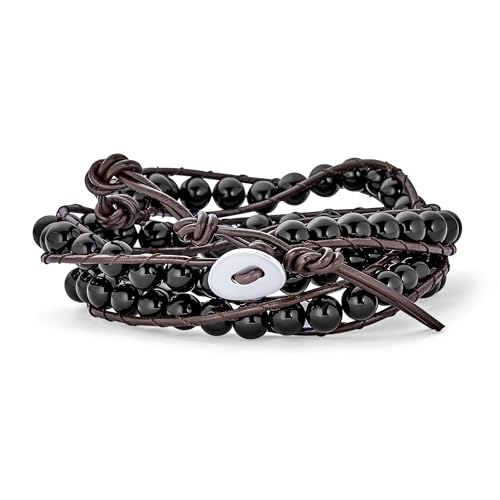 Multi Strand Tiger Eye Black Onyx Bead Bracelet Silver Tone Stainless Steel - color: Black