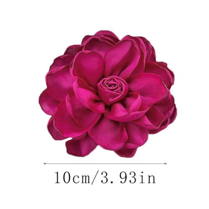 Dainty Fabric Rose Flower Large Brooch Lapel Pins Flower Brooches Pin Classic for Wedding Party Dance Banquet for Women Dress Suit Clothes Accessories Jewelry 100mm - color: Hot Pink