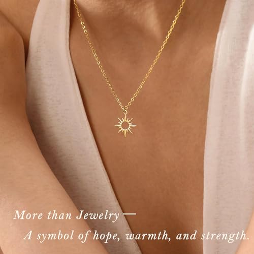 Gold Silver Necklace for Women, Dainty Cubic Zirconia Pendant | Teardrop CZ Charm, 14K Gold/Sterling Silver Plated, Adjustable Chain, Hypoallergenic & Waterproof Jewelry, Cute Trendy Gift - color: Gold-Howllow sun/cable chain