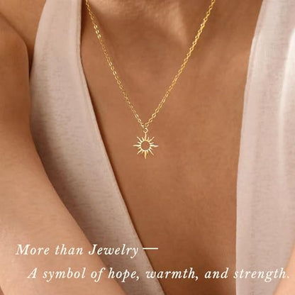 Gold Silver Necklace for Women, Dainty Cubic Zirconia Pendant | Teardrop CZ Charm, 14K Gold/Sterling Silver Plated, Adjustable Chain, Hypoallergenic & Waterproof Jewelry, Cute Trendy Gift - color: Gold-Howllow sun/cable chain