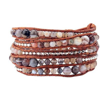 Boho Wrap Bead Bracelet for Women - Handmade Adjustable Natural Stone Beaded Bracelets Yoga Healing Bracelet Bangle Hippie Jewelry - color: Natural Stone