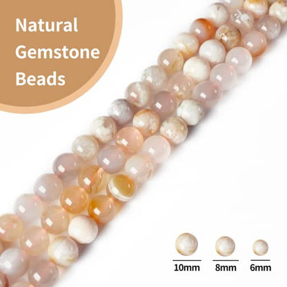 100pcs 8mm Cherry Blossom Agate Beads Natural Gemstone Beads Round Loose Beads for Crafting and Jewelry Making - color: Cherry Blossom Agate, size: 8mm