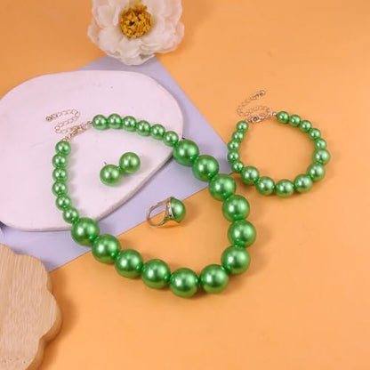 Prom Jewelry Set for Women Pearl Jewelry Sets Pearls Necklace Earrings Bracelet Ring Sets Faux Pearls Bridesmaid Bridal Wedding Prom Outfits Jewelry Sets - color: Green