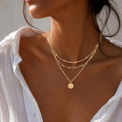 XIXINI Layered Necklaces for Women, Dainty Gold Necklace Stack 14k Gold Plated Layering Pendant Necklace Set Simple Statement Gold Necklaces for Women Trendy Fashion Waterproof Gold Jewelry - color: Gold-Set 7