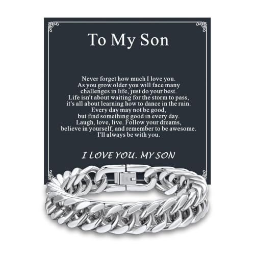 Supcare Unique Anniversary Birthday Valentines Fathers Day Stainless Steel Cuban Link Bracelets for Men Him, To My Man Dad Husband Love Always Remember Wrist Chain Bracelet Jewelry Gifts - color: A-Steel 01 To My Son, size: 8.3 Inches-12mm Width