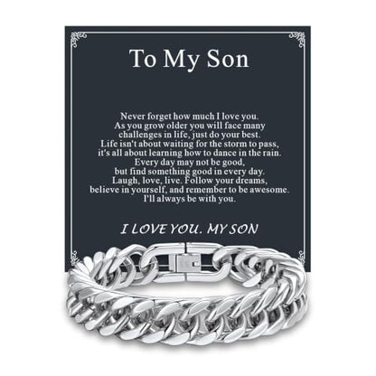 Supcare Unique Anniversary Birthday Valentines Fathers Day Stainless Steel Cuban Link Bracelets for Men Him, To My Man Dad Husband Love Always Remember Wrist Chain Bracelet Jewelry Gifts - color: A-Steel 01 To My Son, size: 8.3 Inches-12mm Width