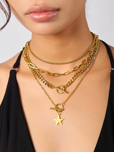 Sacina Goth Layered Star Choker Necklace, Gothic Punk Grunge Emo Necklace, Christmas Jewelry Gift for Women - color: Gold