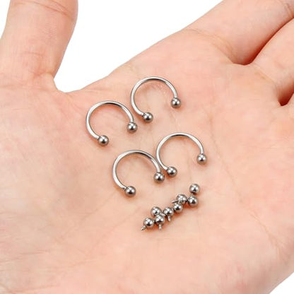 Lcolyoli 16g Septum Rings Internally Threaded Surgical Steel Septum Jewelry Lip Rings Hoop Labret Jewelry Horseshoe Earrings Daith Piercing Jewelry for Women Men - color: 16g,Inner diameter:10mm,silvertone