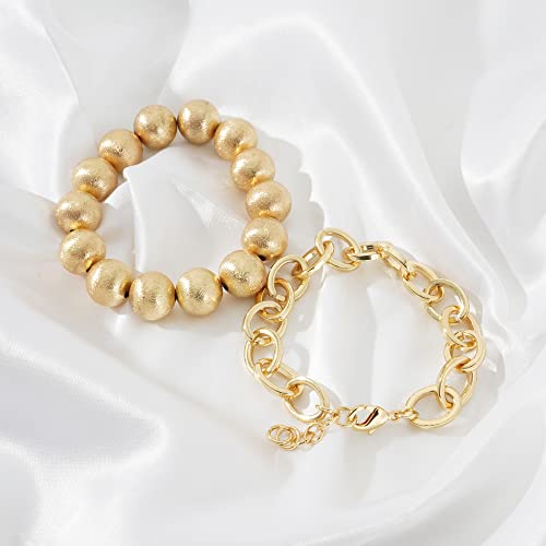 LALAPPLE Gold Plated Beaded Acrylic Bamboo Tube Bangle Bracelets for Women, Colorful Chunky Curved Tube With Gold Plated Pieces Beads Stretch Bracelet Friendship Summer Beach Jewelry - color: B-gold 2pcs