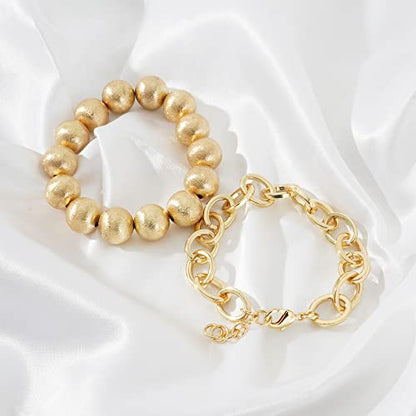 LALAPPLE Gold Plated Beaded Acrylic Bamboo Tube Bangle Bracelets for Women, Colorful Chunky Curved Tube With Gold Plated Pieces Beads Stretch Bracelet Friendship Summer Beach Jewelry - color: B-gold 2pcs