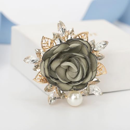 Rose Flower Brooch for Women Large Flower Brooch Elegant Pearl Brooches Handmade Crystal Pearl Pins Fabric Floral Lapel Pin Christmas Valentine's Day Dress Suit Accessories - color: green