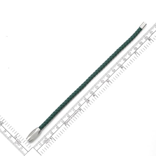 COOLSTEELANDBEYOND Minimalist Mens Women Leather Bracelet, Thin Braided Leather Bangle, Steel Oval Magnetic Clasp - color: B-Color: Green