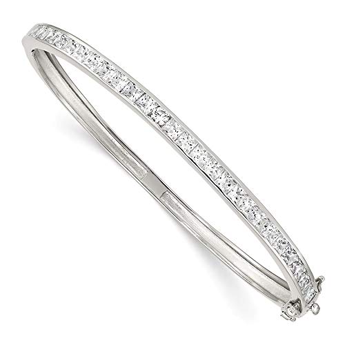 Sonia Jewels Real 925 Sterling Silver Oval CZ Cubic Zirconia Hinged Bangle Cuff Bracelet 3/16 8" (Width = 5mm)