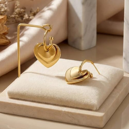 Two Tone Heart Dangle Earrings for Women Gold and Silver Heart Hoop Earrings 14K Gold Plated Valentine's Day Trendy Jewelry Everyday Jewelry - color: gold B