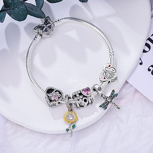 MULA 925 Sterling Silver Snake Chain Charm Bracelet Butterfly Sunflower Heart with 5A Cubic Zirconia Bracelets for Women - color: Butterfly, size: 6.7in (fit wrist size 5.5in )
