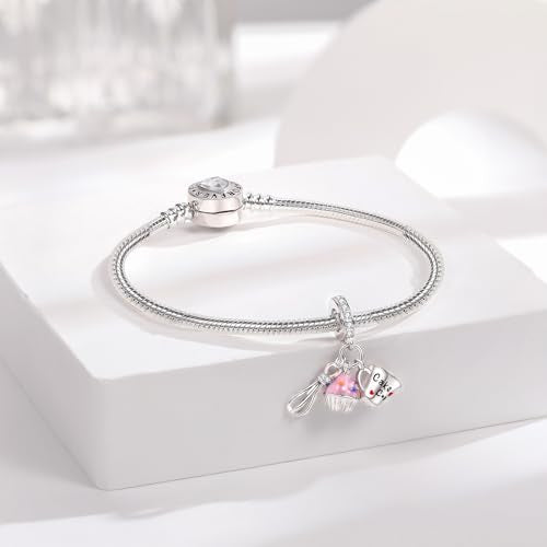925 Sterling Silver Charms fits Bracelets and Necklace Pendant Bead Charms Jewelry Gift for Women Family Friends - style: Cake Baking