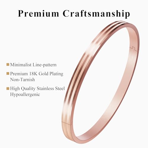 18K Gold Plated Bracelet Love Bangles for Women, 6.7in / 7.1in | Stainless steel, Waterproof & Non tarnish. Elegant & Shining. Verstaile for daily wear, perfect for stacking. Ideal Gift. - color: Rose Gold-6.7in