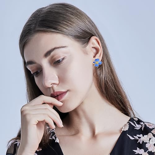Clip on Earrings Women, 14K Gold Plated Earrings for Sensitive Ears, Fashion Women's Earrings Jewelry Birthday Gift for Wife Grandma Daughter Girls on Christmas Thanksgiving - color: Cherry Blossom Navy Blue Gradient Enamel Earrings