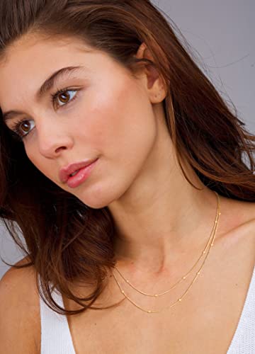 CHESKY 14K Gold Plated Silver Dainty Satellite Choker Necklace for Women | Layered Beaded Chain Necklace, Thin Choker Jewelry, Dainty Gold necklace, Minimalist Trendy Jewelry, Daily Gift for Women - style: 2layerSatellite-GD