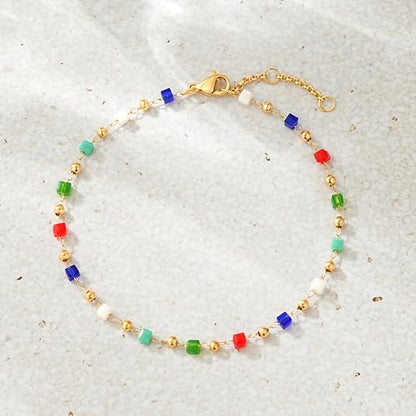 WEARON Gold Bracelet for Women 14K Gold Plated Snake Herringbone Figaro Cuban Bead Paperclip Cable Box Chain Simple Jewelry - style: Tube Beads