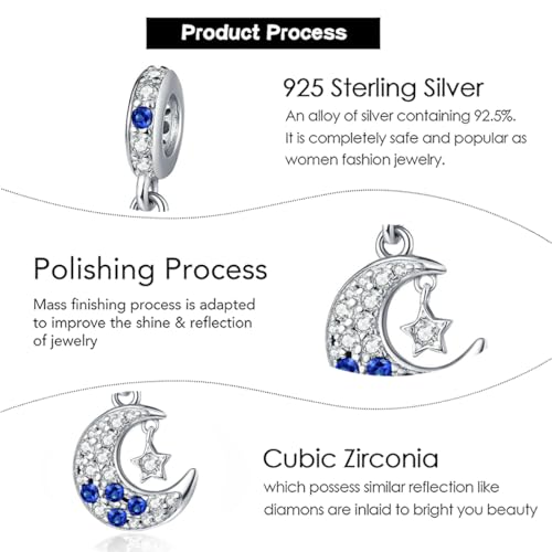 Charm for Bracelets and Necklaces, Heart Animals 925 Sterling Silver Bead Celestial Sun Moon Star Charms Jewelry Gift for Women Girls - color: Sparkling Moon Star Dangle Charm