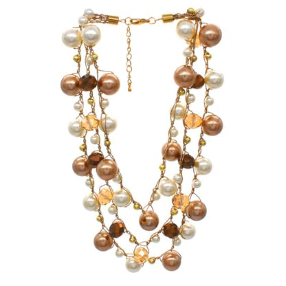 utop JNF Hand made Pearl Statement Necklace for Women Rhinestone Multilayer Crystal Necklaces Chunky Pearl Necklace Large Pearl Necklace and Earrings Set for Mother Mom's gift - color: champagne pearl necklace 3layers