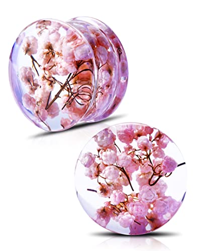 Flower Ear Plugs 2PCS 2g-1'' Double Fleur Planche Resin Plugs for Ear Body Piercing