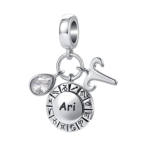 NanMuc Constellation Charm for Women Bracelets Horoscope Zodiac Sign Teardrop Birthstone Birthday Anniversary Dangle Bead for Mom Grandma - style: Aries(3.21-4.20)