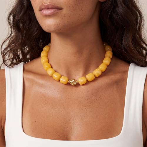 Beaded Necklaces for Women Boho Chunky Necklace Statement Big Resin Bead Choker Fashion Summer Beach Jewelry - color: Yellow
