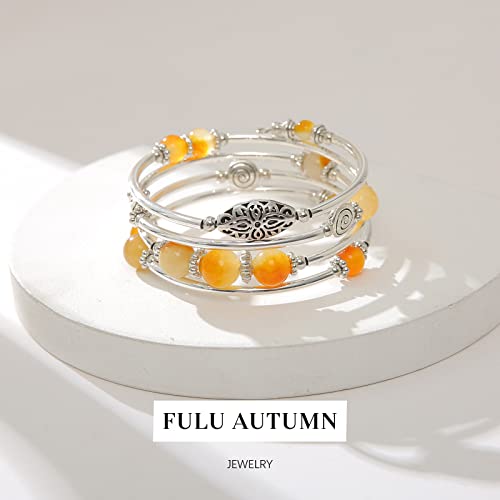 FULU AUTUMN Stackable Beaded Bracelets for Women Boho Wrap Silver Bracelet Layered Fashion Jewelry Gifts for Her - color: 17-Yellow