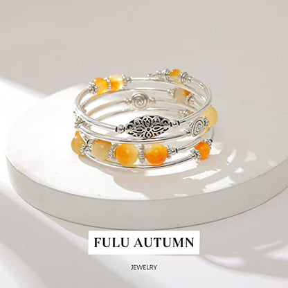 FULU AUTUMN Stackable Beaded Bracelets for Women Boho Wrap Silver Bracelet Layered Fashion Jewelry Gifts for Her - color: 17-Yellow