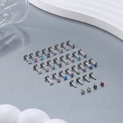 Besteel 28Pcs Threadless Nose Rings Studs Set Surgical Steel Lip Nostril Labret Medusa Piercing Jewelry Push in Tragus Conch Helix Flat Back Earrings for Women Men 16G 18G 20G 6/8mm - style: 16G-6MM